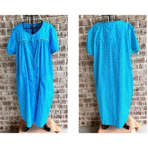 VTG KMart Nightgown Patio Dress Duster Larg Muumuu  Blue Floral House Dr… - Picture 1 of 12